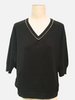 2 TONE DOLLMAN V NECK W/ CHAIN DETAIL: BLACK