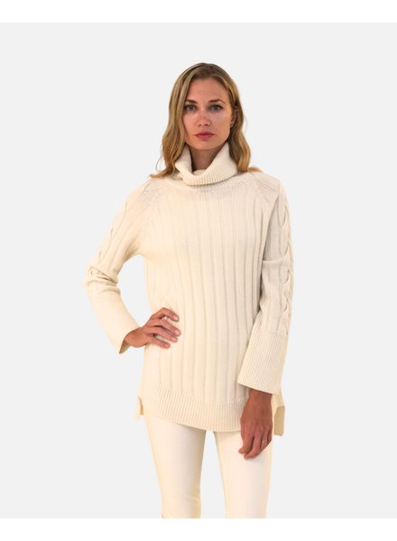 ROLL NECK SWEATER WITH CABLES, IVORY