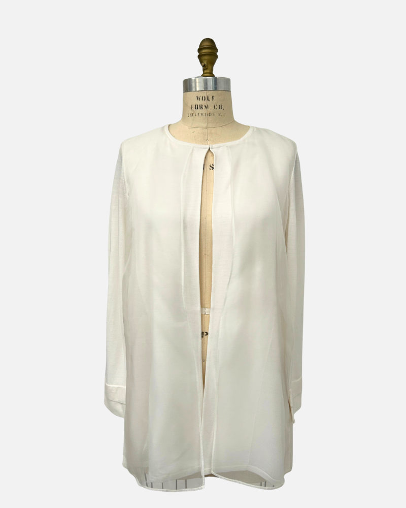 LIGHT WEIGHT OPEN CARDIGAN W/ ORGANZA: IVORY