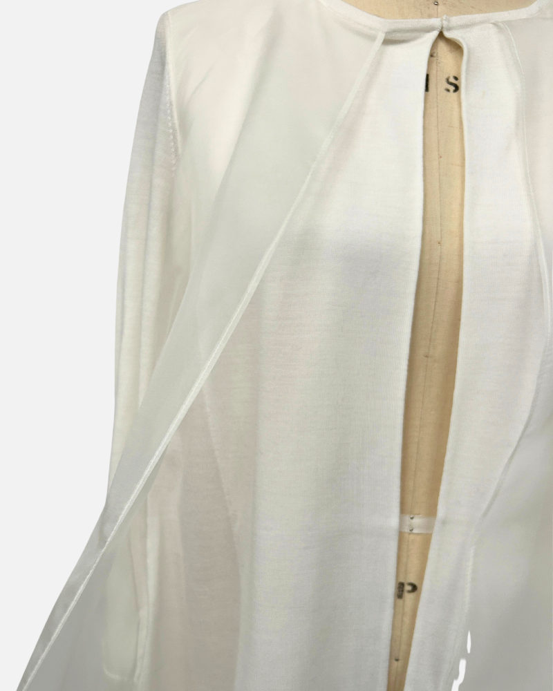 LIGHT WEIGHT OPEN CARDIGAN W/ ORGANZA: IVORY