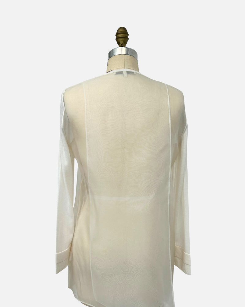 LIGHT WEIGHT OPEN CARDIGAN W/ ORGANZA: IVORY