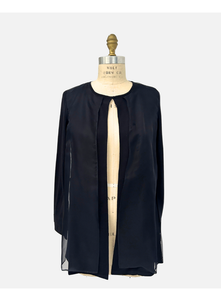 LIGHT WEIGHT OPEN CARDIGAN W/ ORGANZA, NAVY