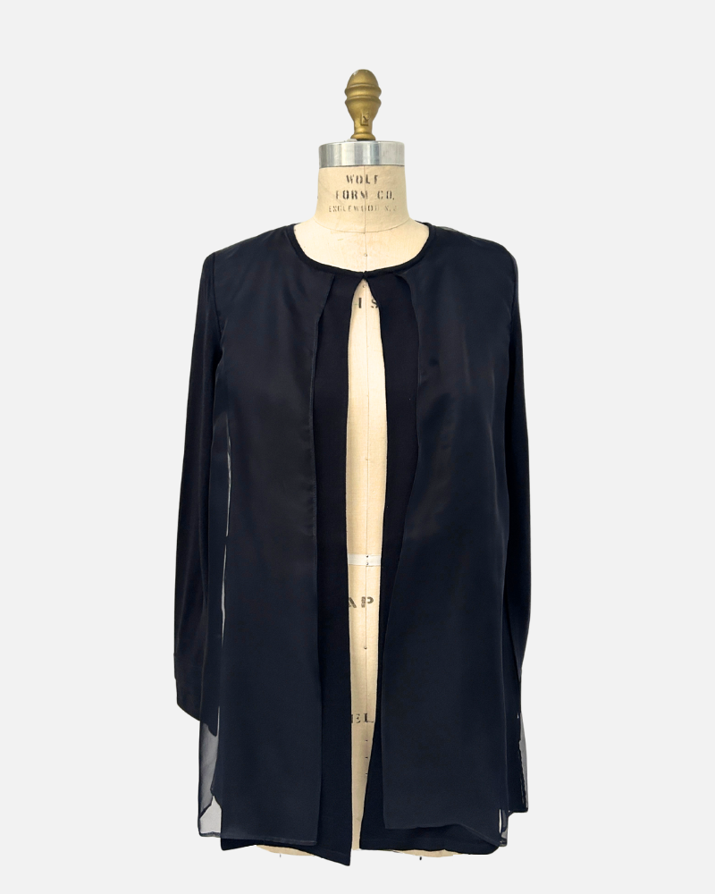 LIGHT WEIGHT OPEN CARDIGAN W/ ORGANZA, NAVY