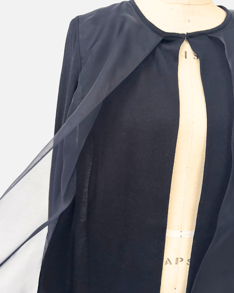 LIGHT WEIGHT OPEN CARDIGAN W/ ORGANZA, NAVY