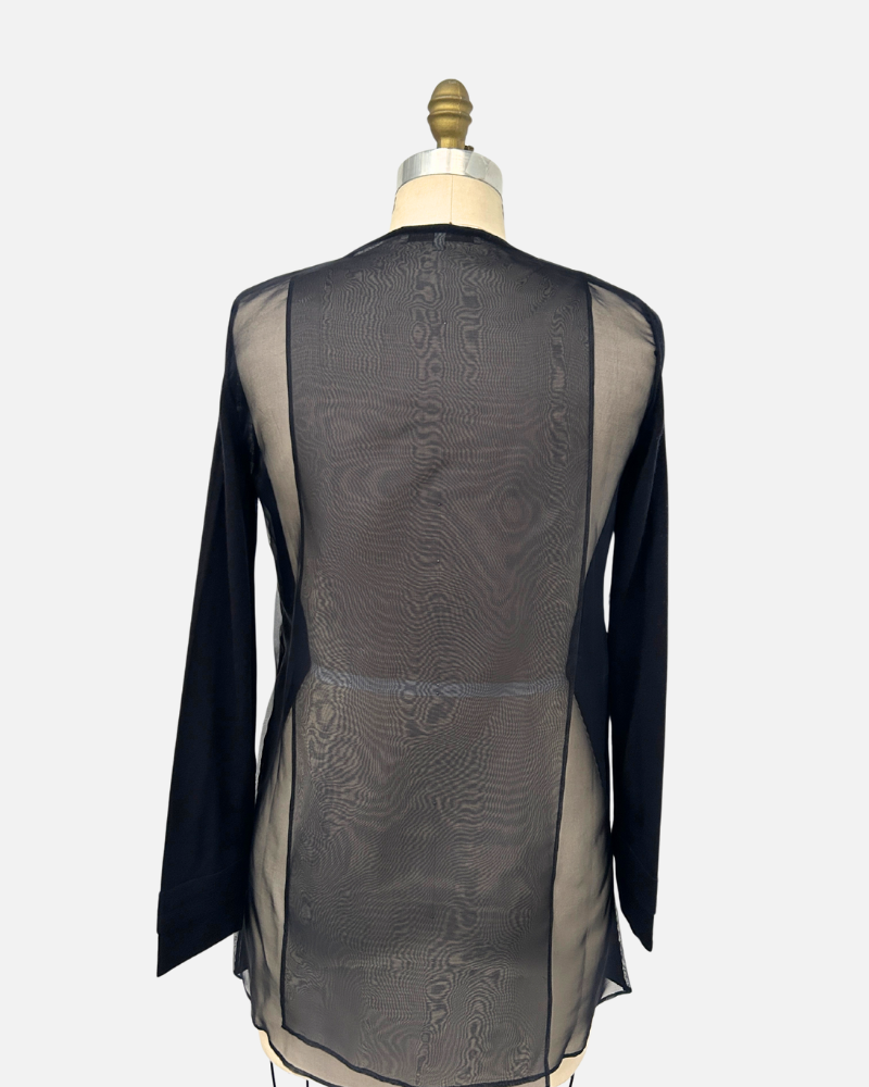 LIGHT WEIGHT OPEN CARDIGAN W/ ORGANZA, NAVY