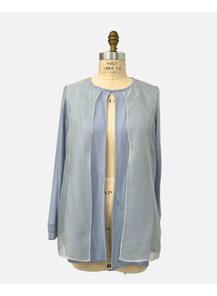 LIGHT WEIGHT OPEN CARDIGAN W/ ORGANZA : LIGHT BLUE