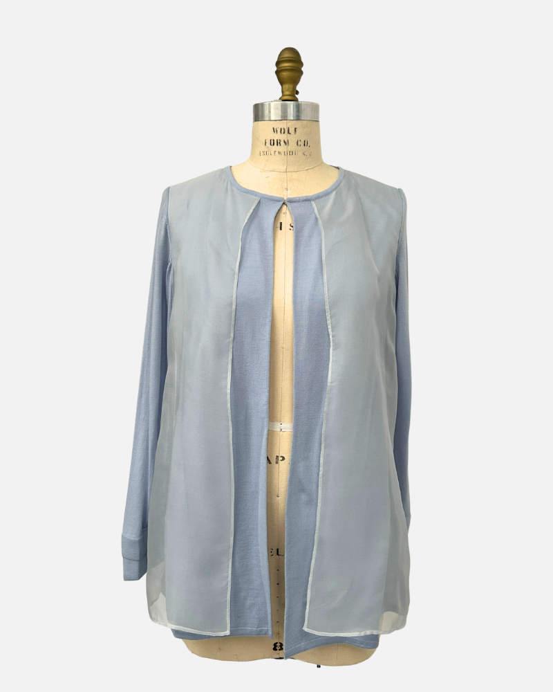 LIGHT WEIGHT OPEN CARDIGAN W/ ORGANZA : LIGHT BLUE