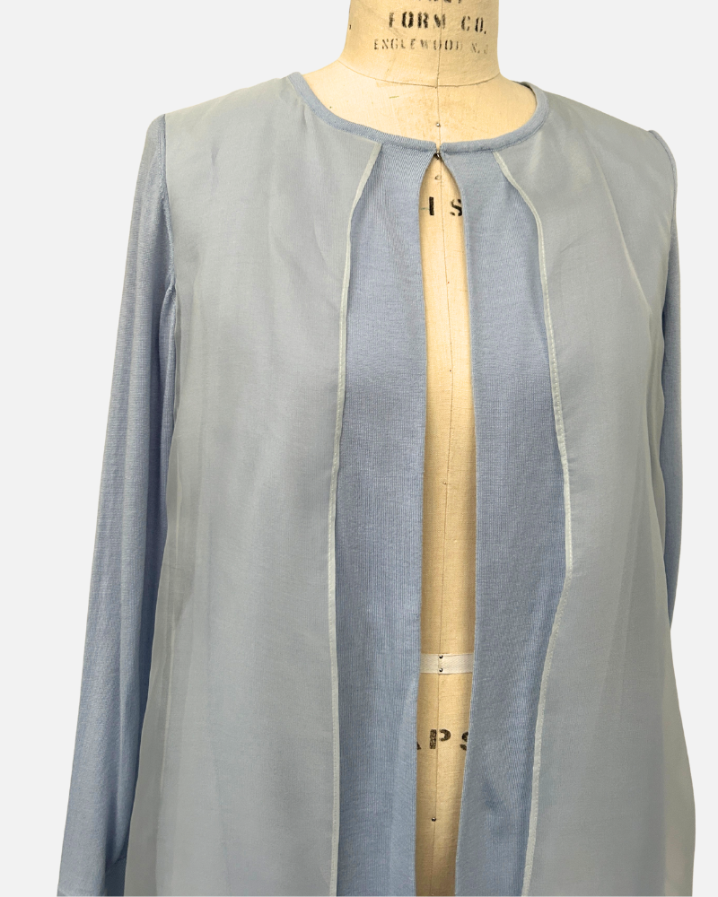 LIGHT WEIGHT OPEN CARDIGAN W/ ORGANZA : LIGHT BLUE