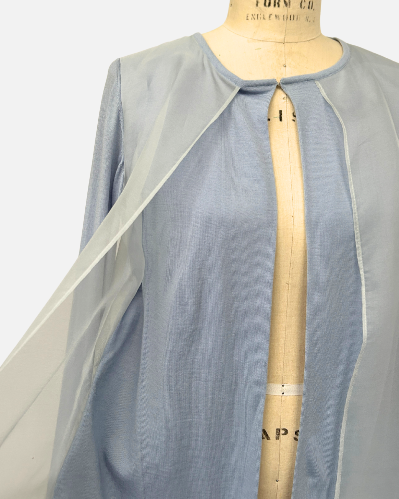 LIGHT WEIGHT OPEN CARDIGAN W/ ORGANZA : LIGHT BLUE