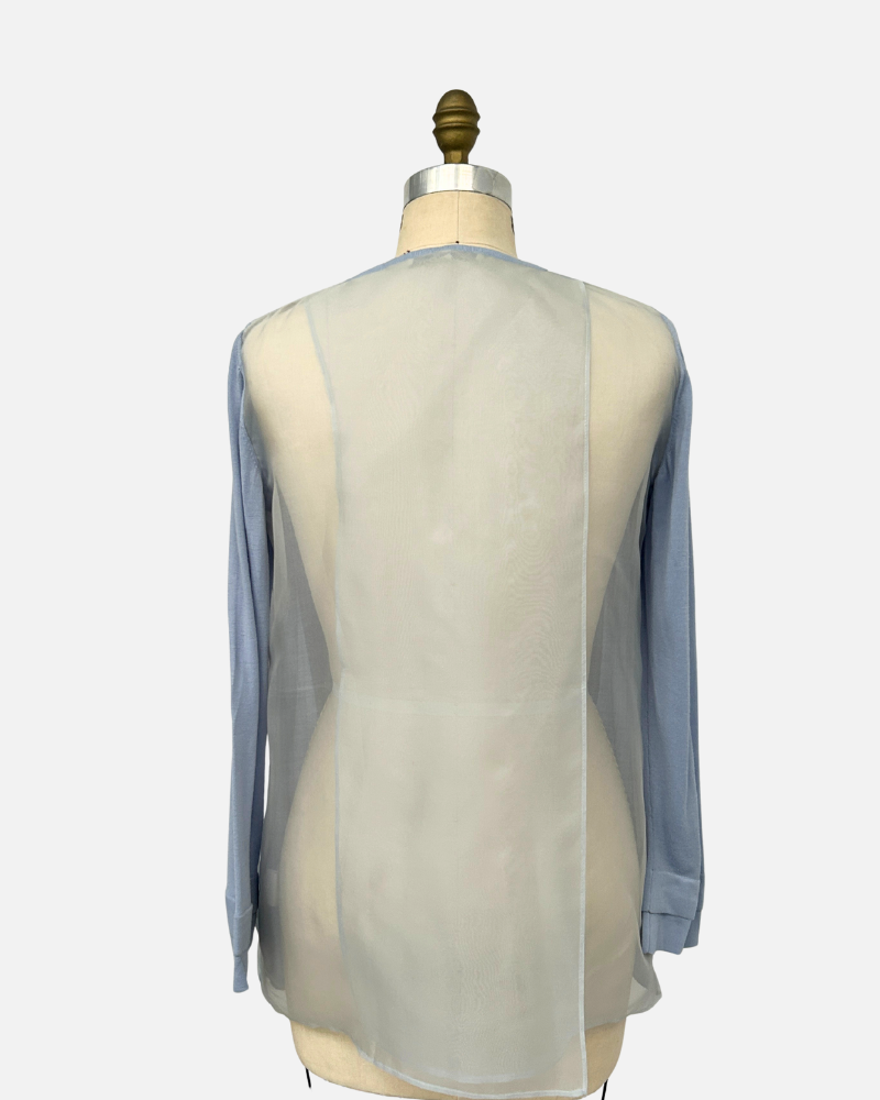 LIGHT WEIGHT OPEN CARDIGAN W/ ORGANZA : LIGHT BLUE