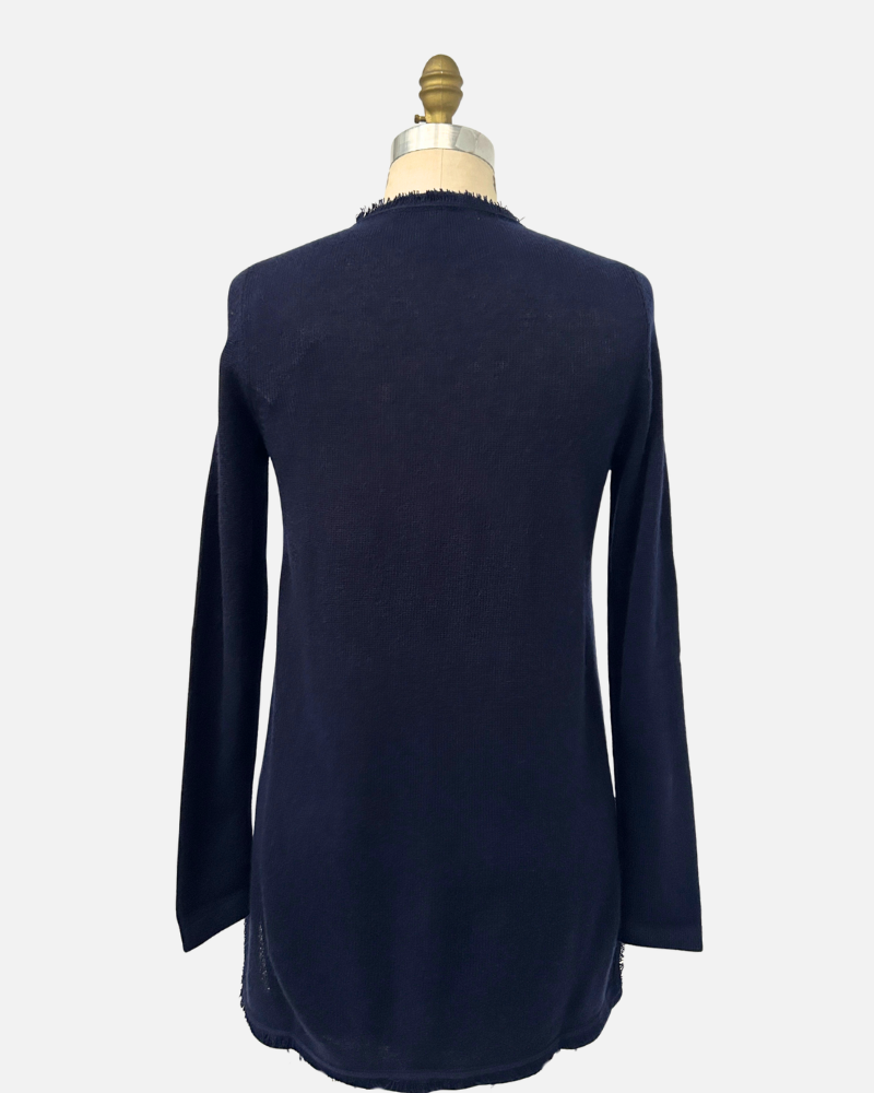 LONG CARDIGAN WITH FRINGES AND CRYSTALS: NAVY