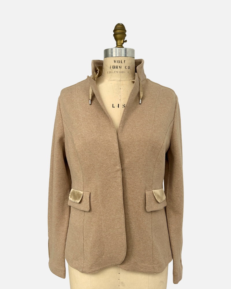 COTTON BLAZER WITH SILK DETAILS: TAUPE