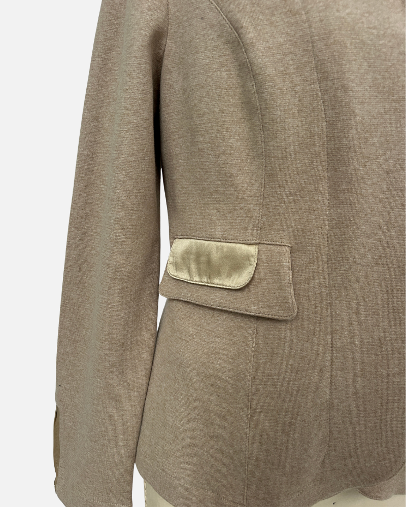 COTTON BLAZER WITH SILK DETAILS: TAUPE