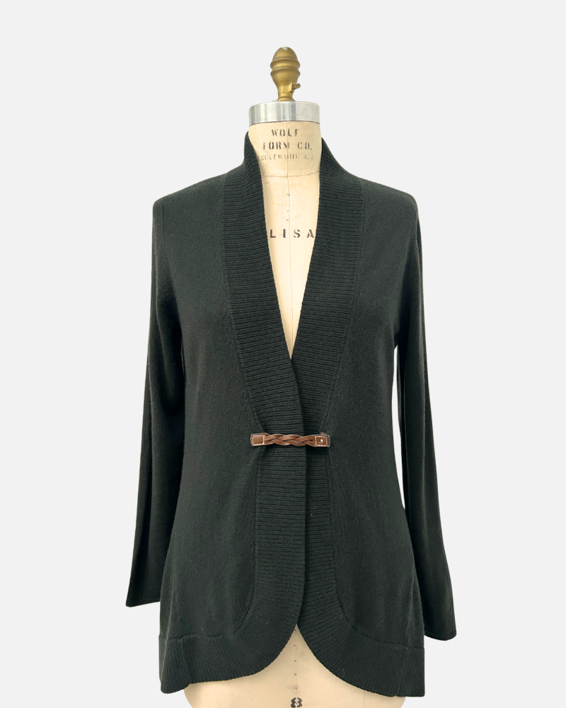 CASHMERE HIGH-LOW CARDIGAN, GREEN