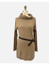 COWLNECK TUNIC  W/ BELT, TOBACCO