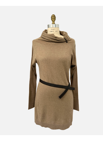 COWLNECK TUNIC  W/ BELT, TOBACCO