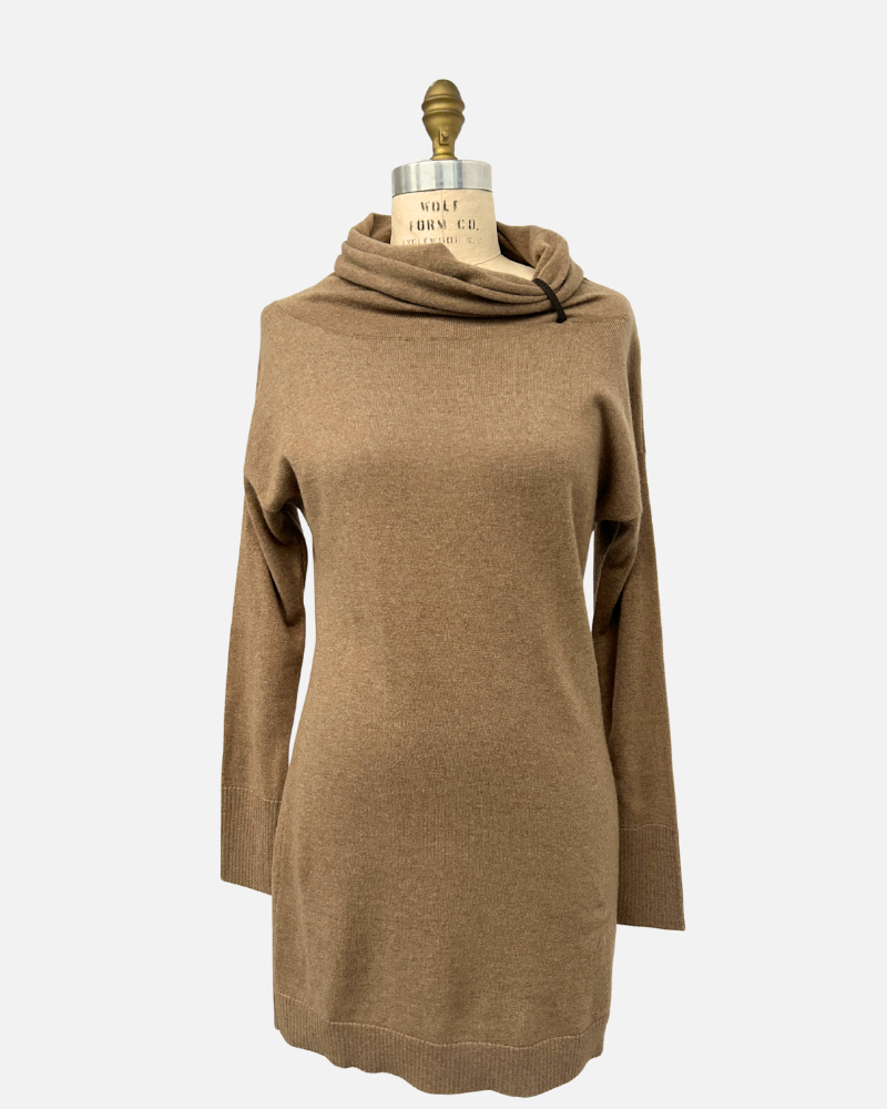 COWLNECK TUNIC  W/ BELT, TOBACCO