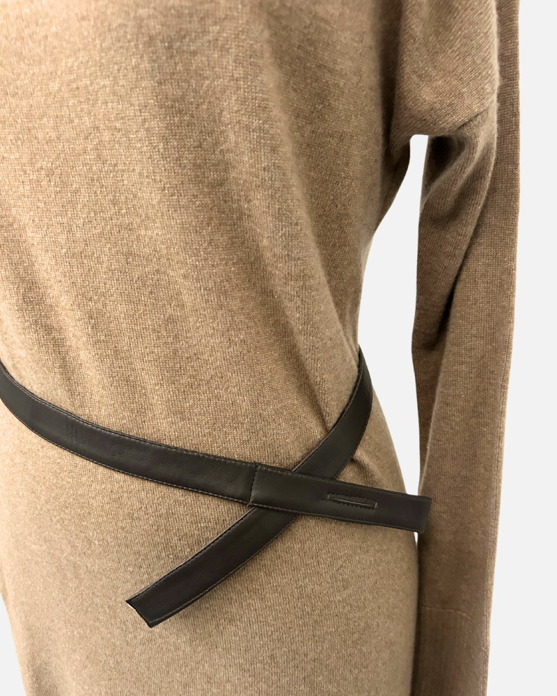 COWLNECK TUNIC  W/ BELT, TOBACCO