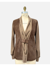 SUEDE AND KNIT CARDIGAN W/BUCKLE : TOBACCO