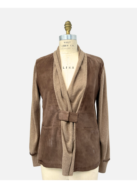 SUEDE AND KNIT CARDIGAN W/BUCKLE : TOBACCO