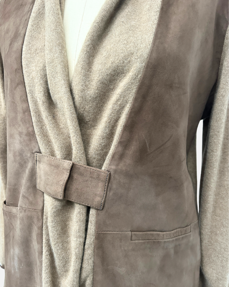 SUEDE AND KNIT CARDIGAN W/BUCKLE : TOBACCO