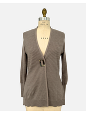 KNIT CARDIGAN WITH GROSGRAIN: TAUPE