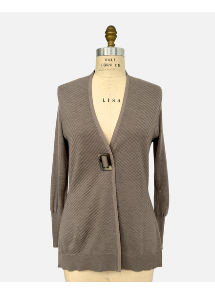 KNIT CARDIGAN WITH GROSGRAIN: TAUPE