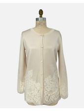 SILK LONG CARDIGAN W/LACE, IVORY