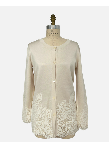 SILK LONG CARDIGAN W/LACE, IVORY