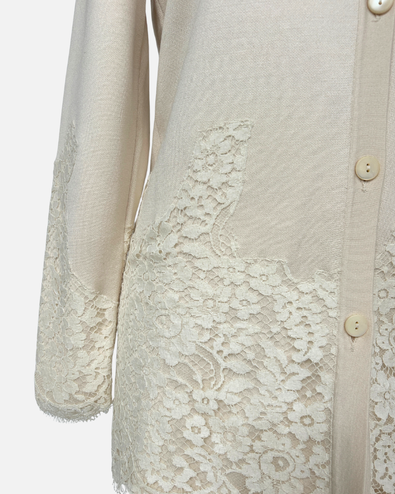 SILK LONG CARDIGAN W/LACE, IVORY