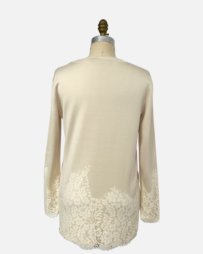 SILK LONG CARDIGAN W/LACE, IVORY