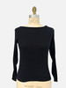 CASHMERE CREWNECK W/ VELVET DETAIL: BLACK