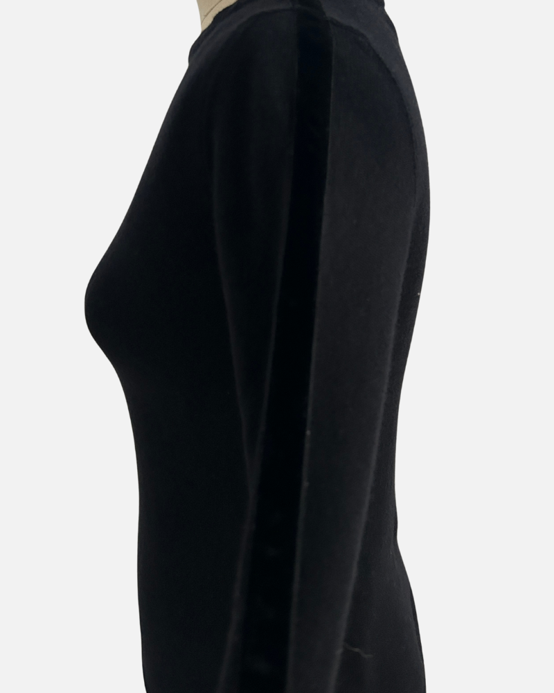 CASHMERE CREWNECK W/ VELVET DETAIL: BLACK
