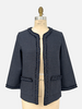 OPEN JACKET WITH POCKETS AND FRINGES EDGES: NAVY PLAID