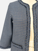 OPEN JACKET WITH POCKETS AND FRINGES EDGES: NAVY PLAID
