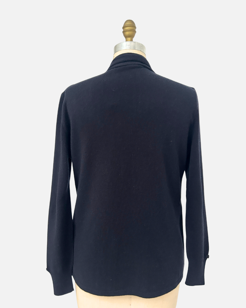 SUEDE AND KNIT CARDIGAN W/ BUCKLE, MIDNIGHT BLUE