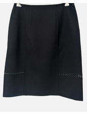 DOUBLE FACE WOOL W/ LEATHER INSET SKIRT: BLACK