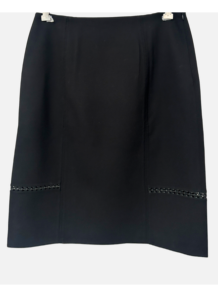 DOUBLE FACE WOOL W/ LEATHER INSET SKIRT: BLACK