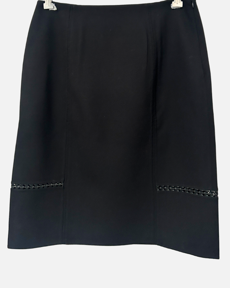 DOUBLE FACE WOOL W/ LEATHER INSET SKIRT: BLACK