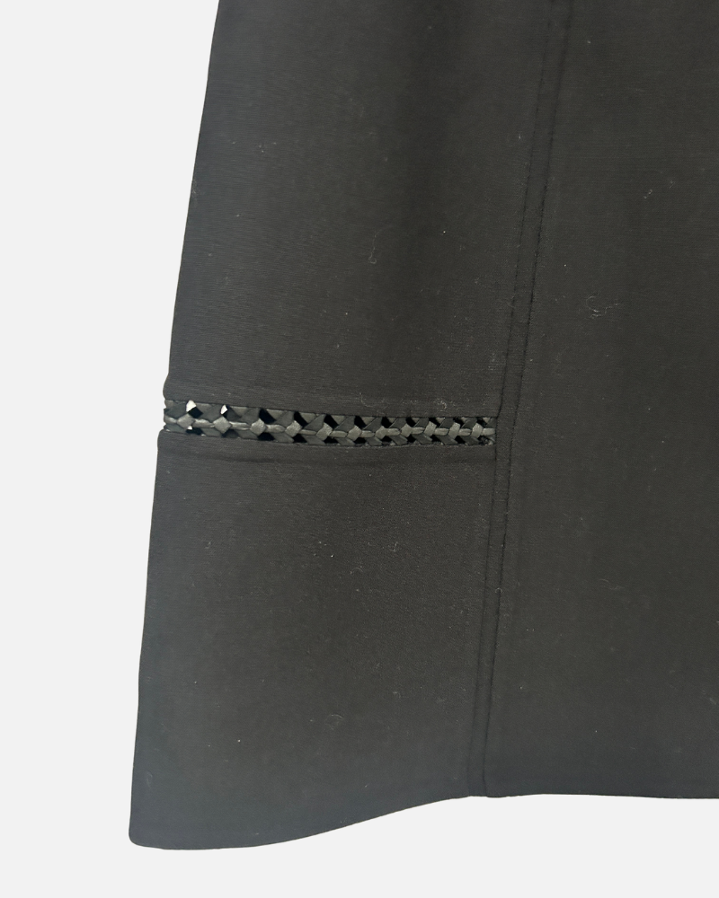 DOUBLE FACE WOOL W/ LEATHER INSET SKIRT: BLACK