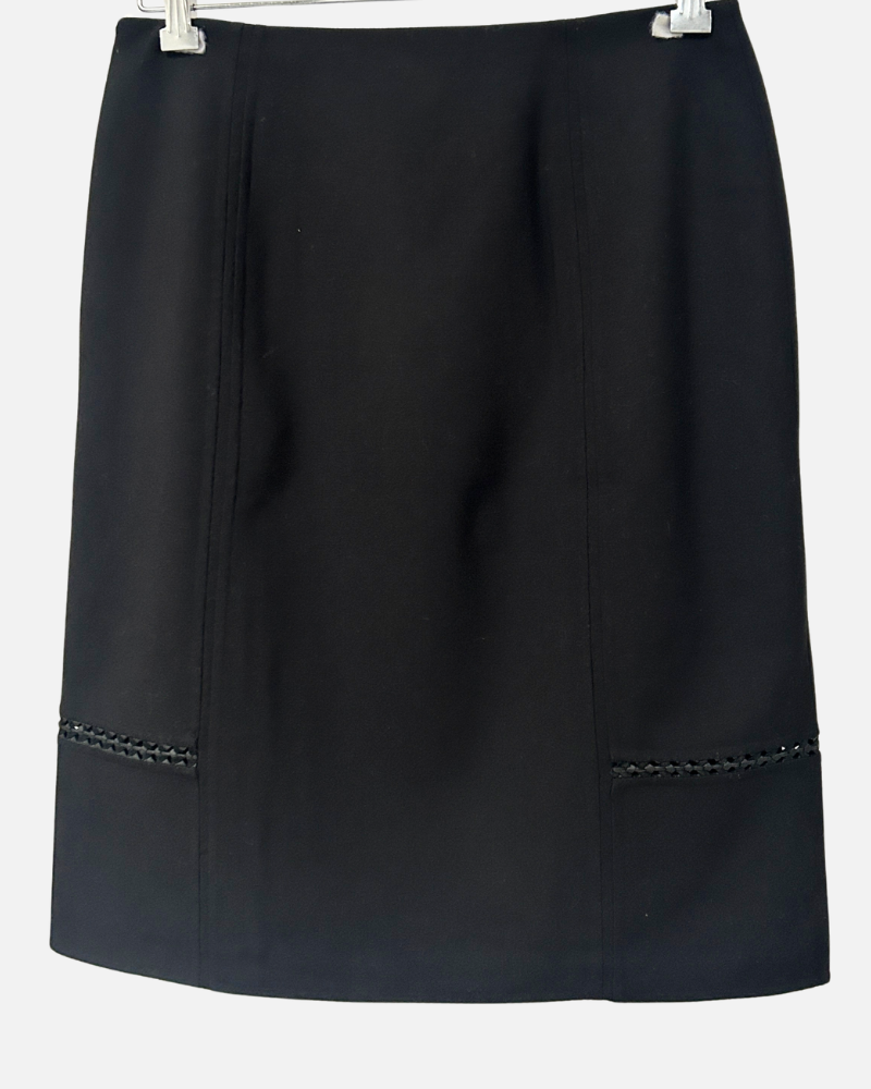 DOUBLE FACE WOOL W/ LEATHER INSET SKIRT: BLACK