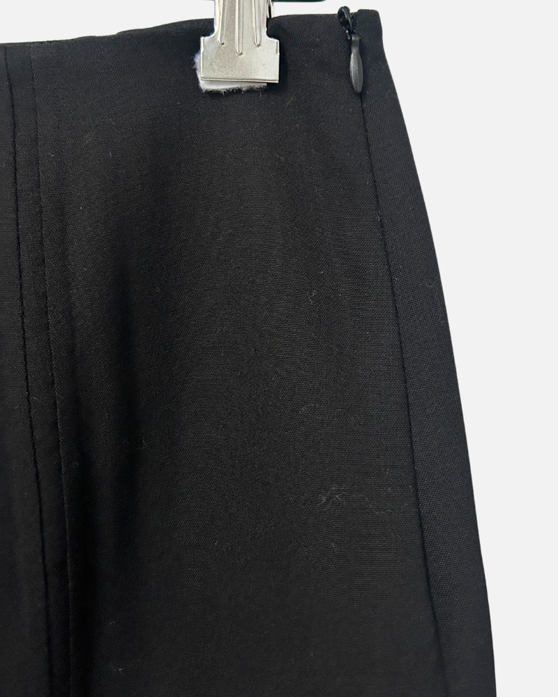 DOUBLE FACE WOOL W/ LEATHER INSET SKIRT: BLACK