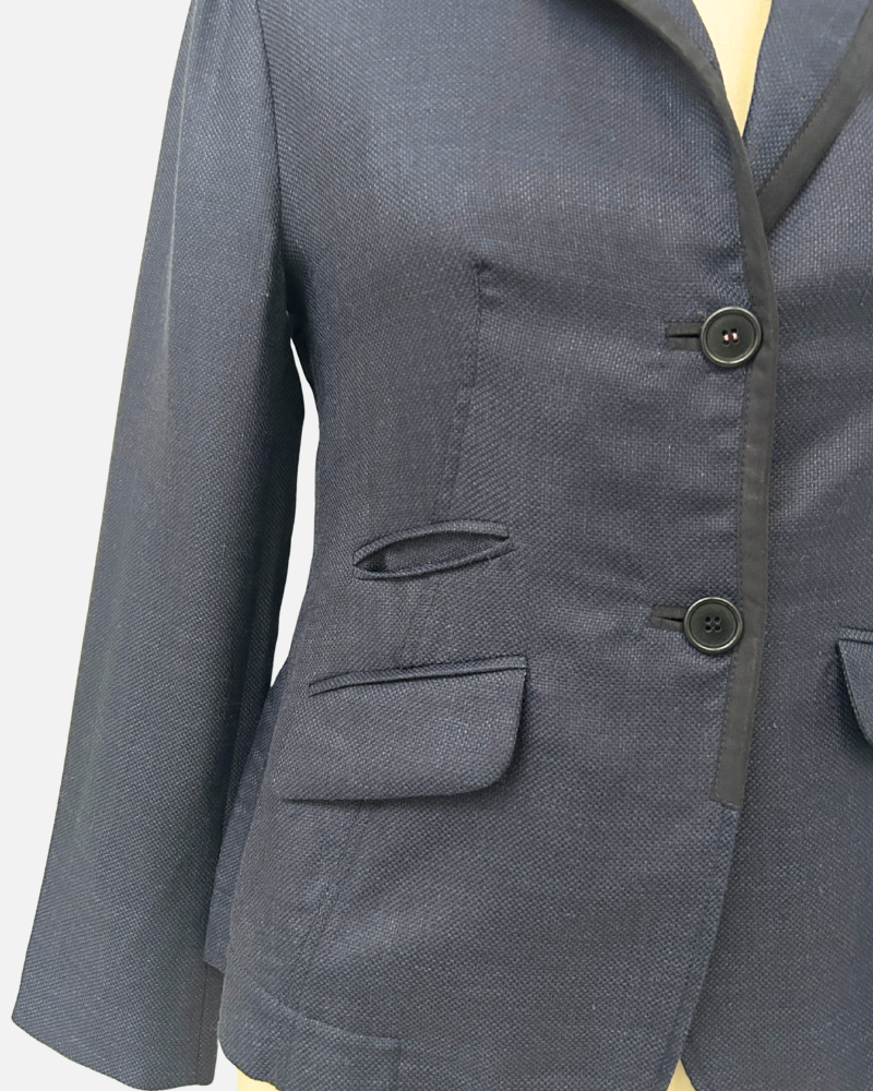 LINEN-SILK-WOOL JACKET WITH ULTRASUEDE: NAVY
