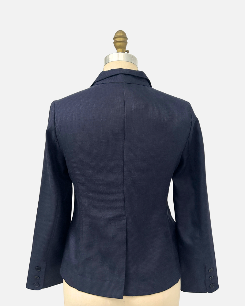 LINEN-SILK-WOOL JACKET WITH ULTRASUEDE: NAVY