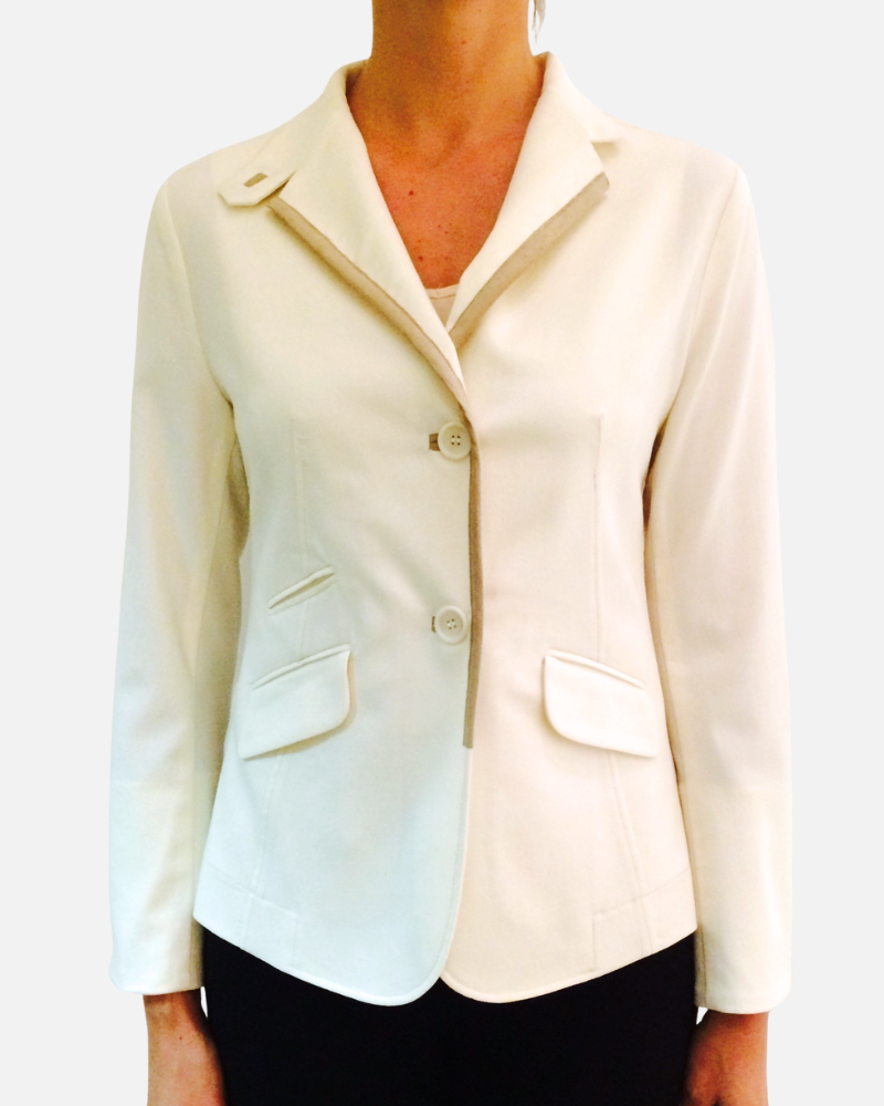 LINEN-SILK-WOOL JACKET WITH ULTRASUEDE: IVORY