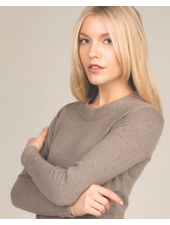 CASHMERE CREW NECK WITH JEWEL KNIT DETAIL: HAZELNUT