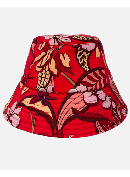 PRINTED COTTON  BUCKET HAT: ZANZIBAR: RED