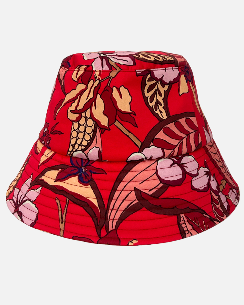 PRINTED COTTON  BUCKET HAT: ZANZIBAR: RED