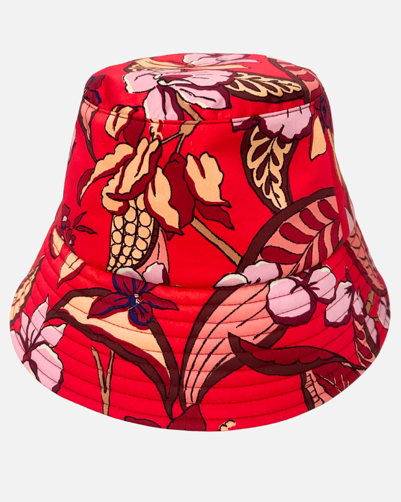 PRINTED COTTON  BUCKET HAT: ZANZIBAR: RED