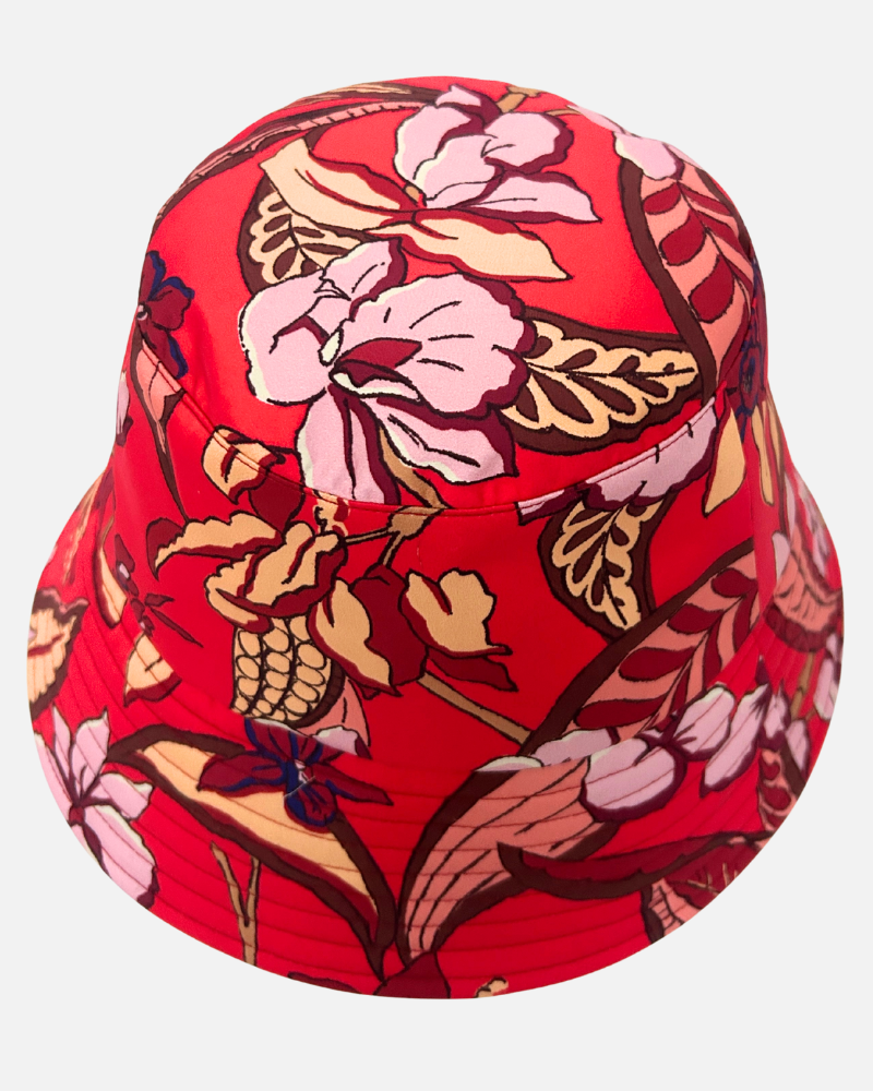 PRINTED COTTON  BUCKET HAT: ZANZIBAR: RED